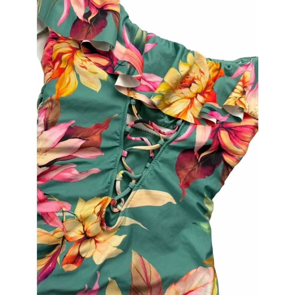 La Blanca Garden Social Ruffle Women's Swimsuit size medium 6